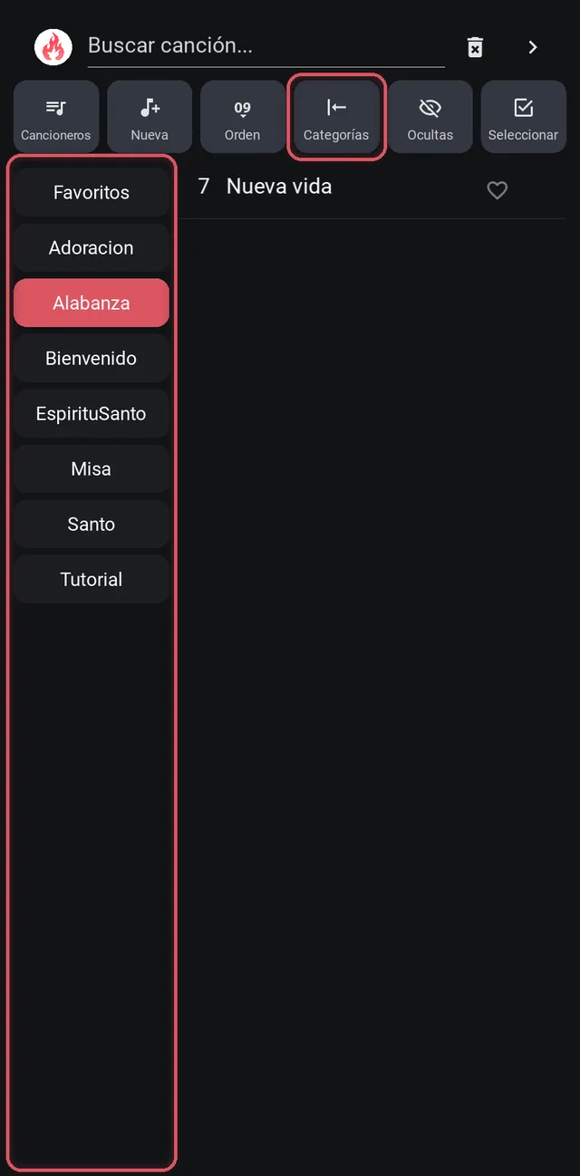 Categoría Alabanza elegida en la columna