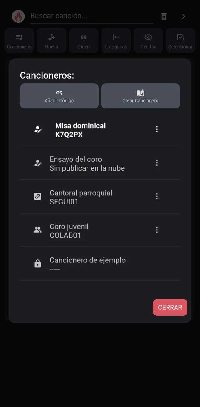 Ventana Cancioneros con un cancionero de cada tipo