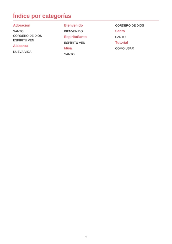 Índice por categorías del PDF exportado