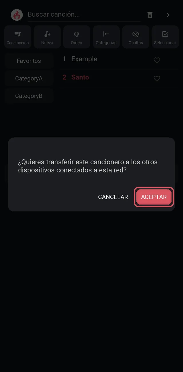 Pregunta para compartir el cancionero en la red